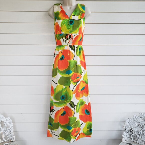 Vintage 70s Miss Donna Hawaiian style maxi dress cotton - Picture 1 of 9